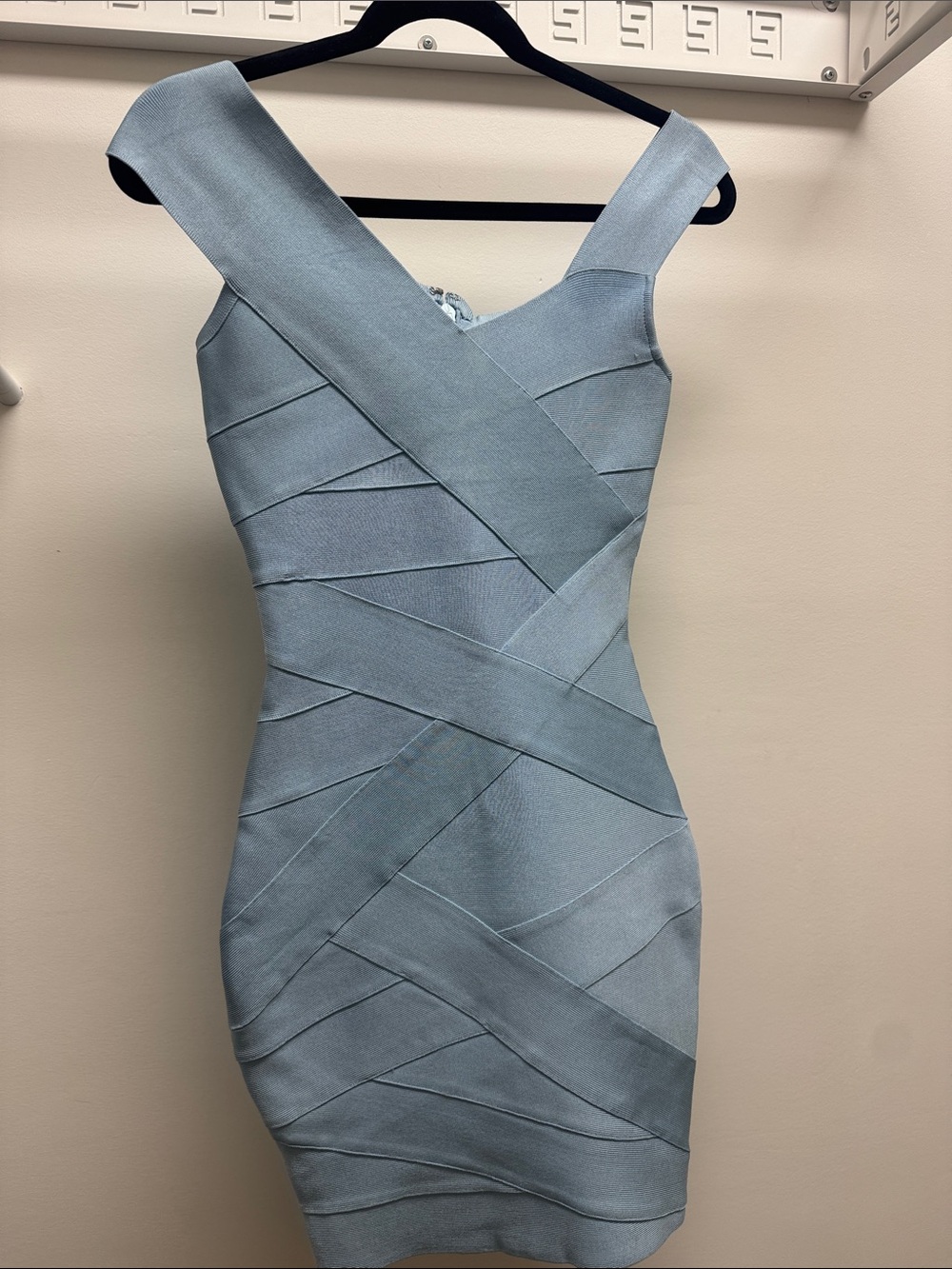 VENUS Size SMALL Light Blue Cross-Panel Bandage Mini Dress